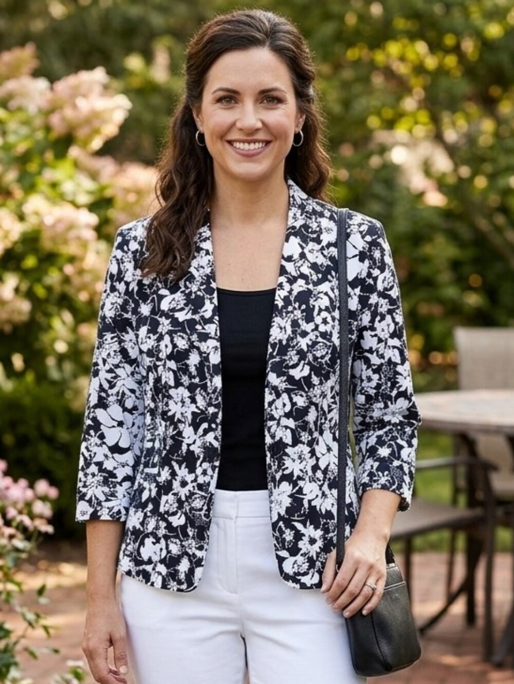 {Covington} Black & White Flower Blazer